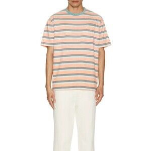 Scotch & Soda Men's Yarn-Dyed Stripe Pocket Soft Jersey T-Shirt Peach Green XL